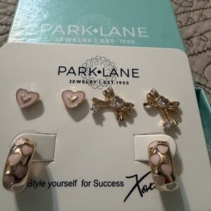 Park Lane Gold and Pink Heart & Bow Kids Earring Set